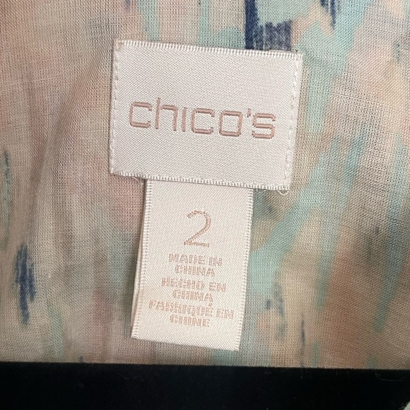 Chico's Green and Pink 3/4 Sleeve Button Down Shirt - Picture 2 of 6